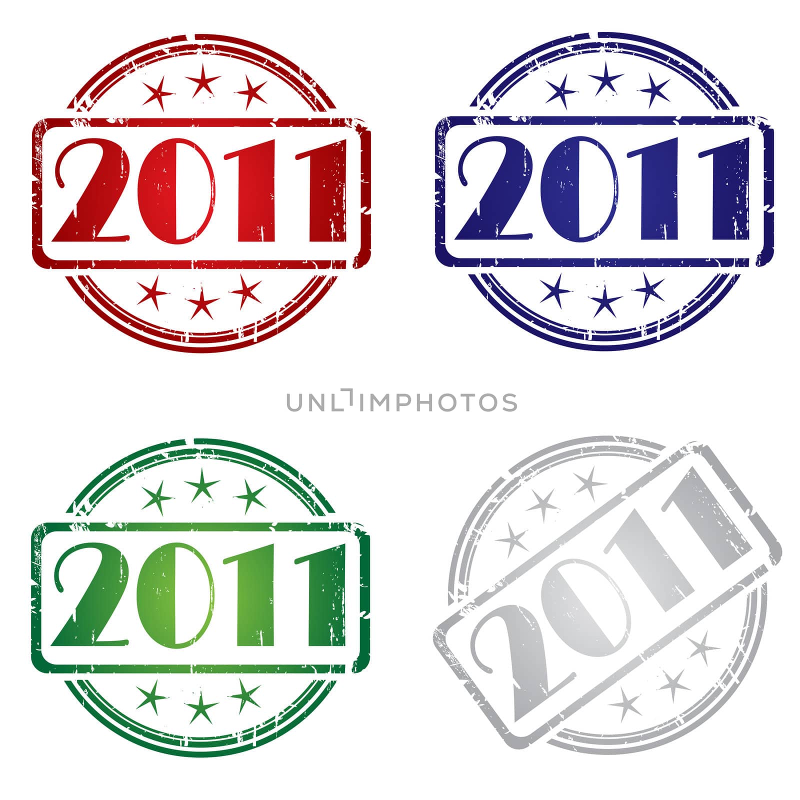 Grunge rubber stamp with 2011 in colors