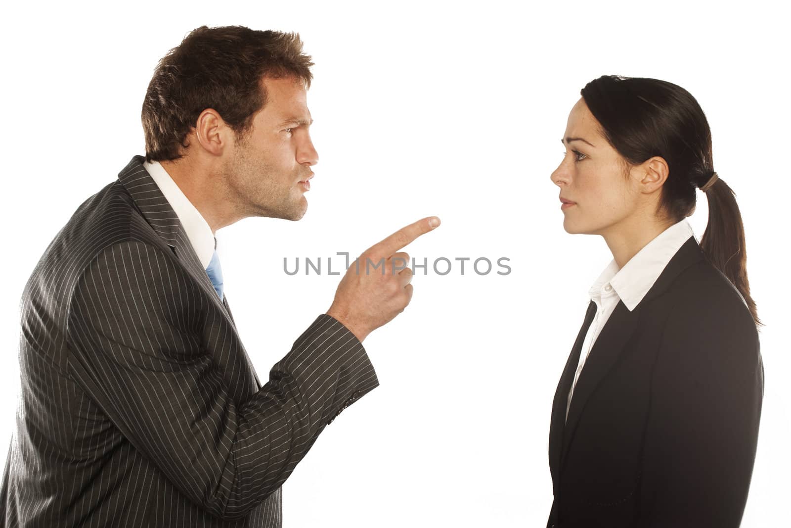 Work Colleagues arguing on white background