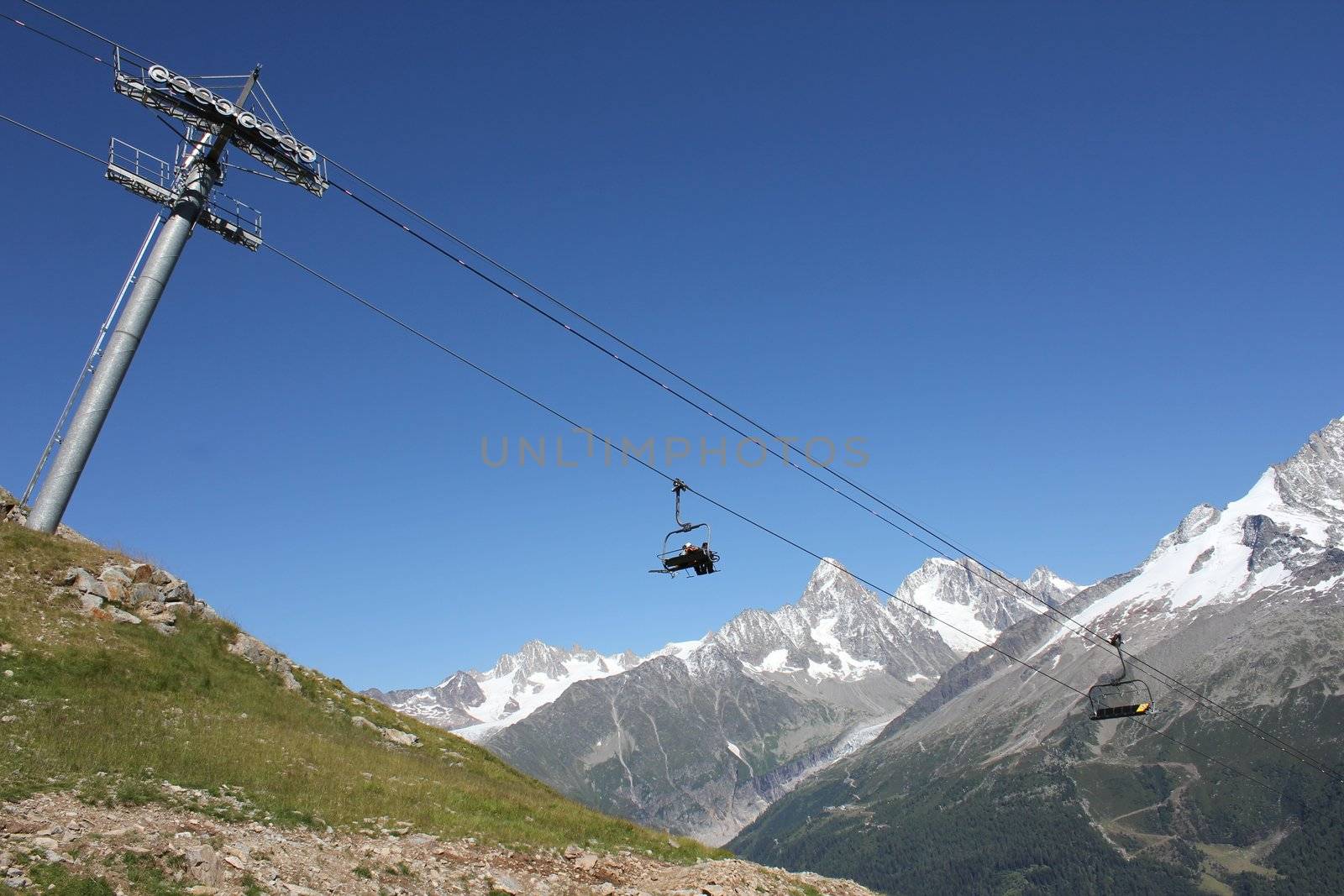 ski tow and mountain and sky blue