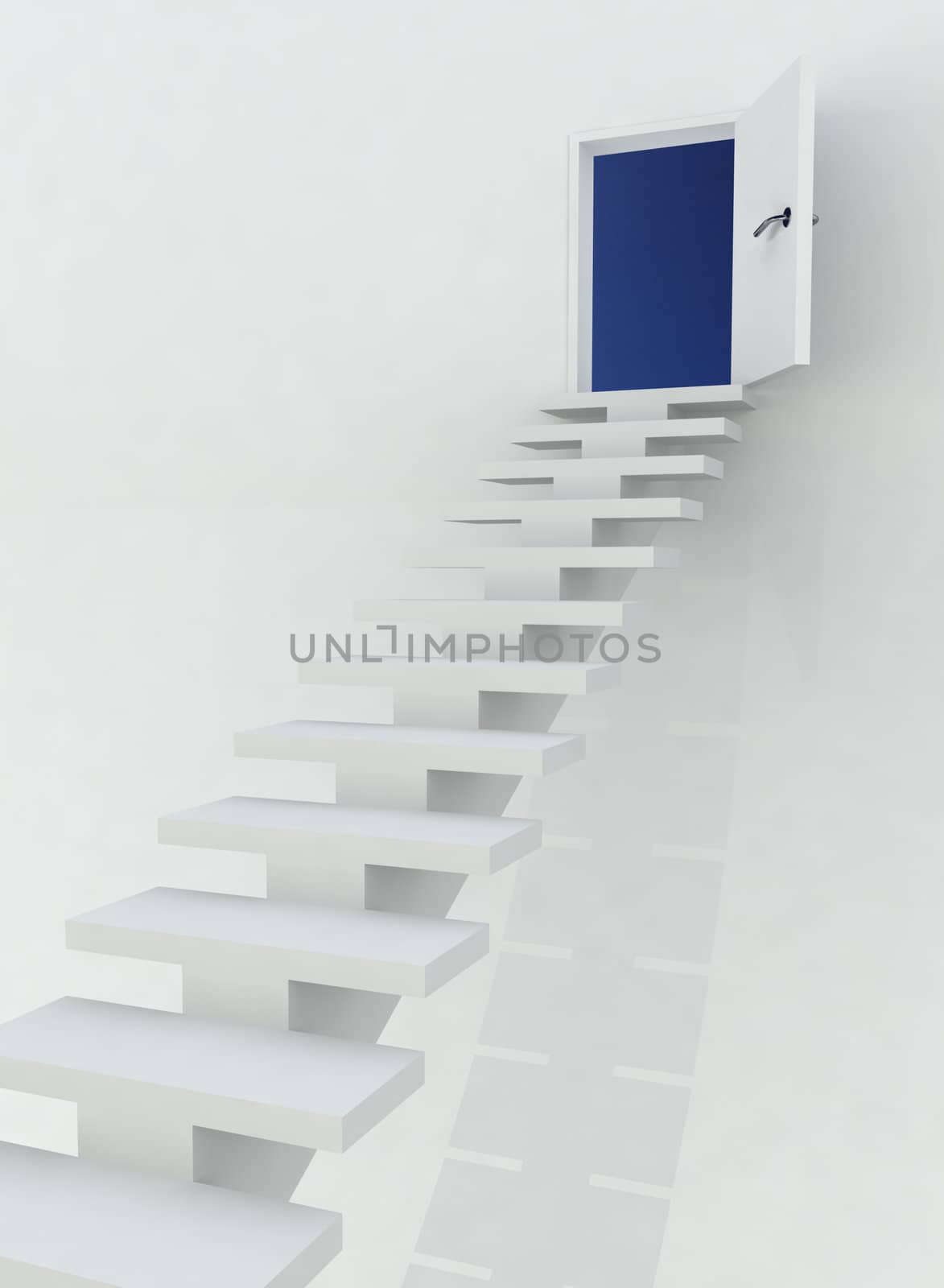 stair up to doorway on white wall