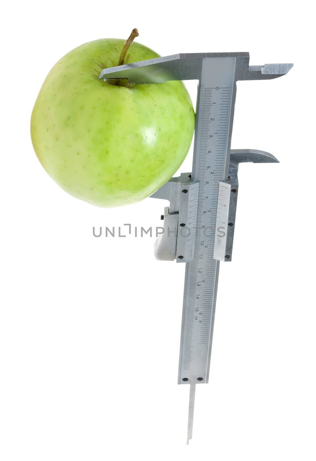 Trimmel with apple isolated on white. Clipping paths