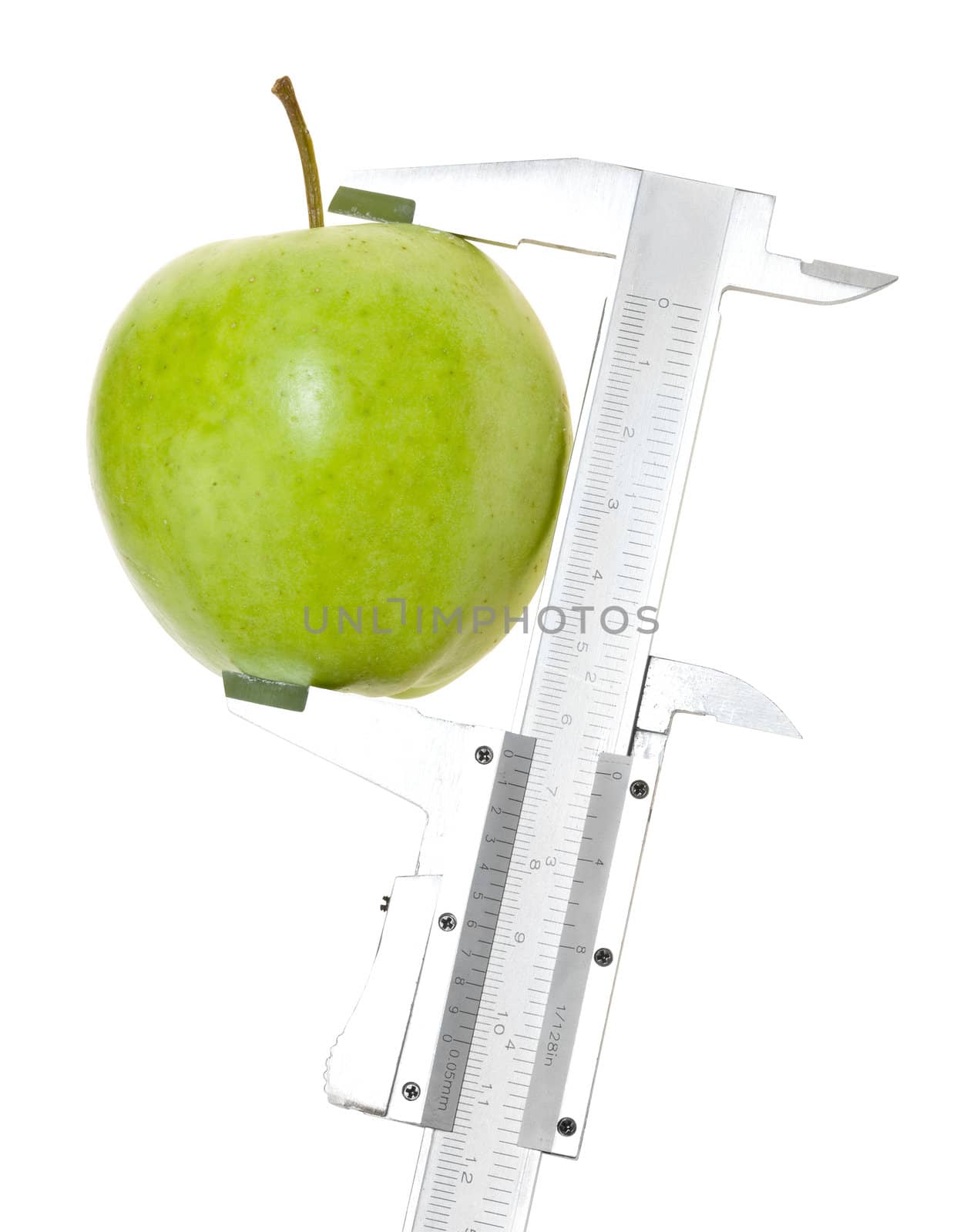 Trimmel with apple isolated on white. Clipping paths