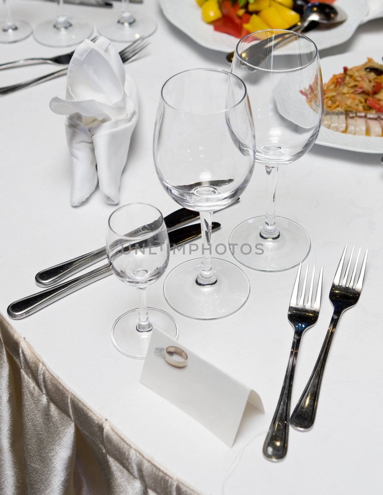 Decorated wedding banquet table with name card