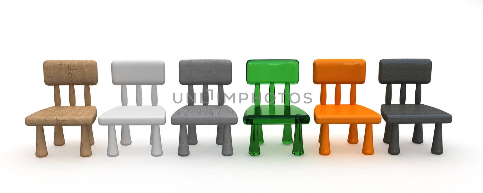 Toy chairs in different materials
