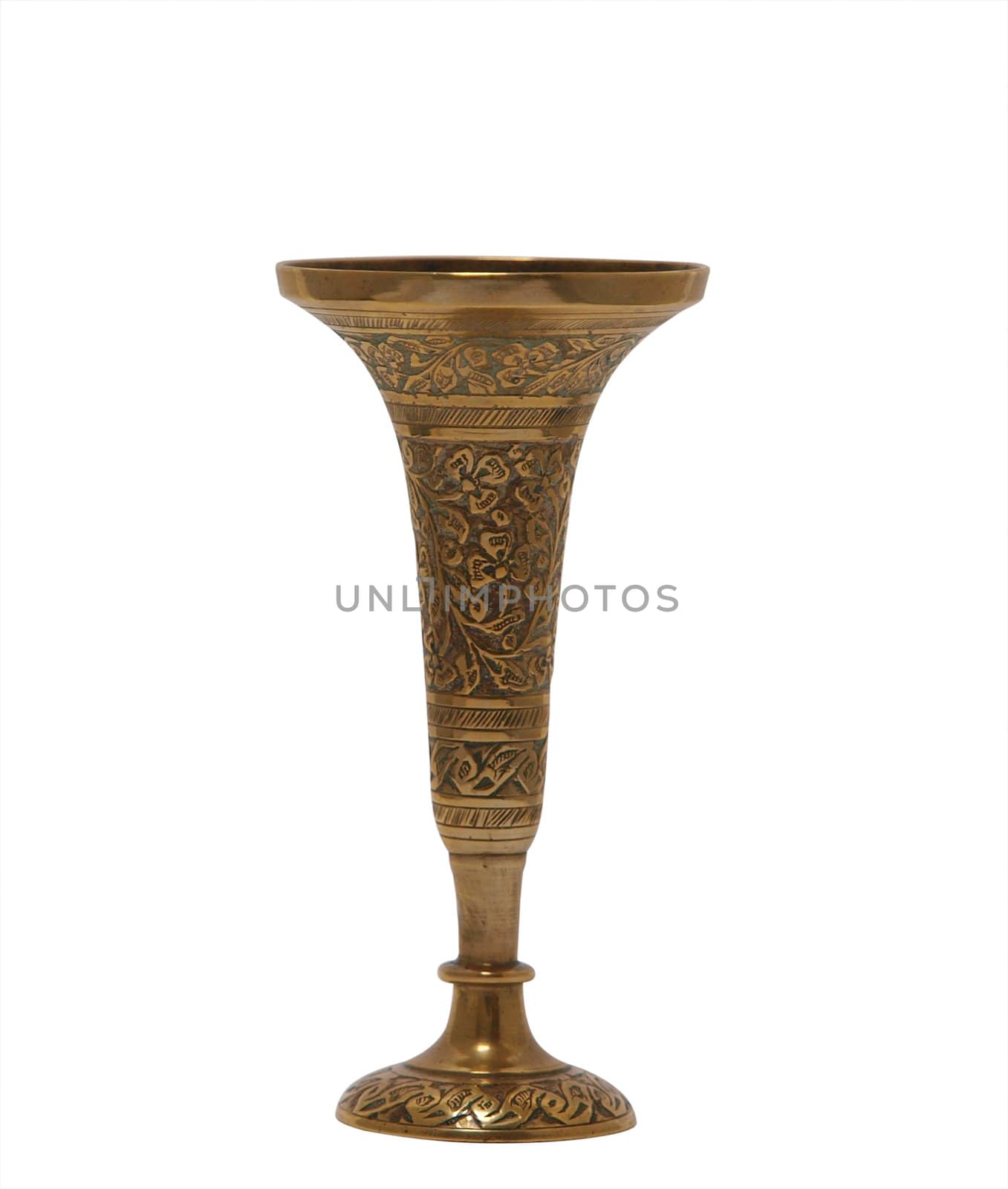 Brass vase isolated with clipping path    