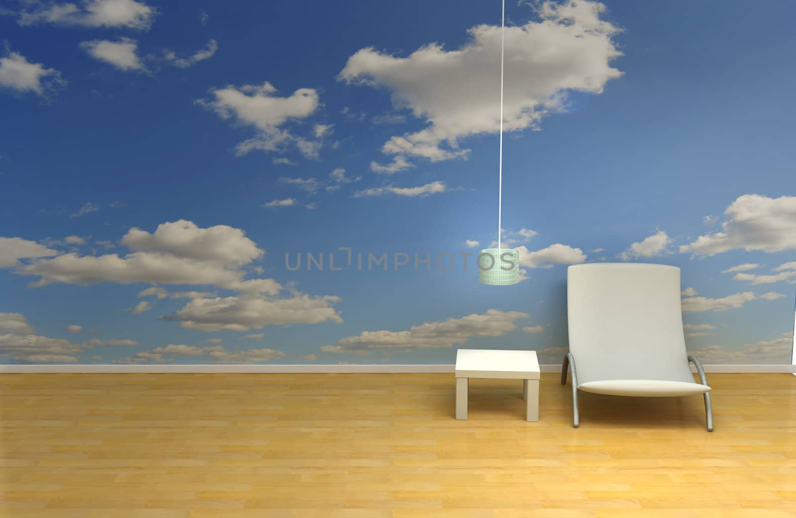 room with blue sky wallpaper