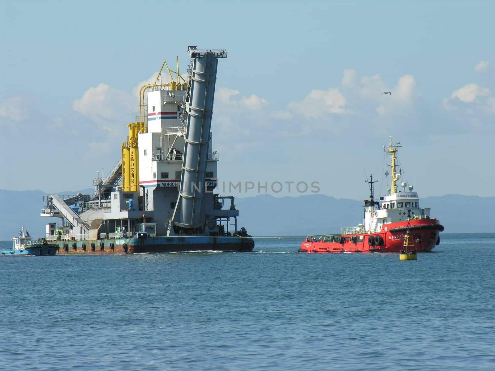 Landscapes of Sakhalin, the ship in the sea