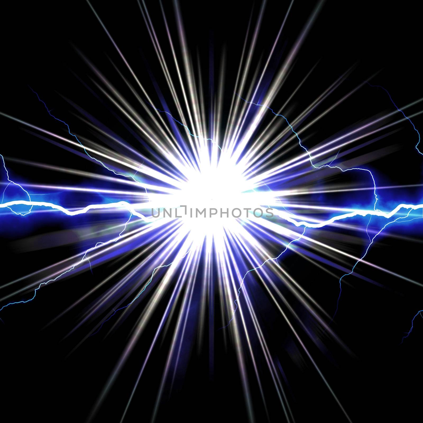 Bright glowing lightning or electricity glowing with a star bust flare accent.