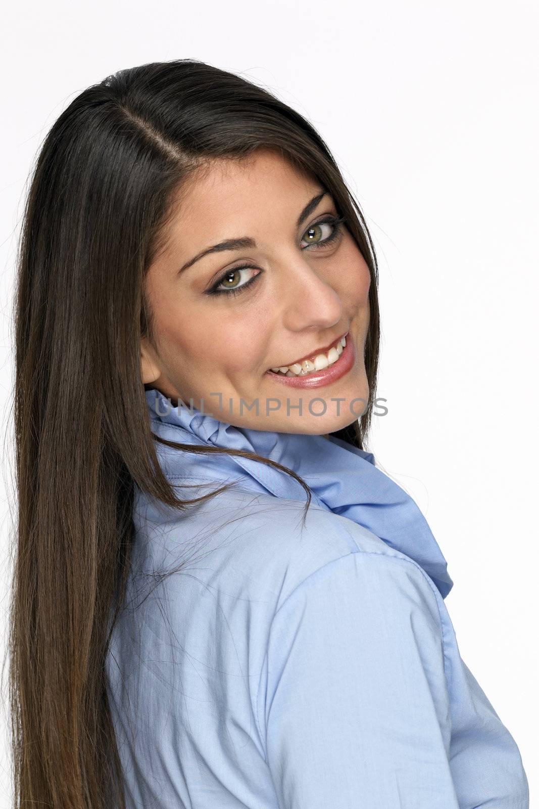 Woman smiling isolated on a white background