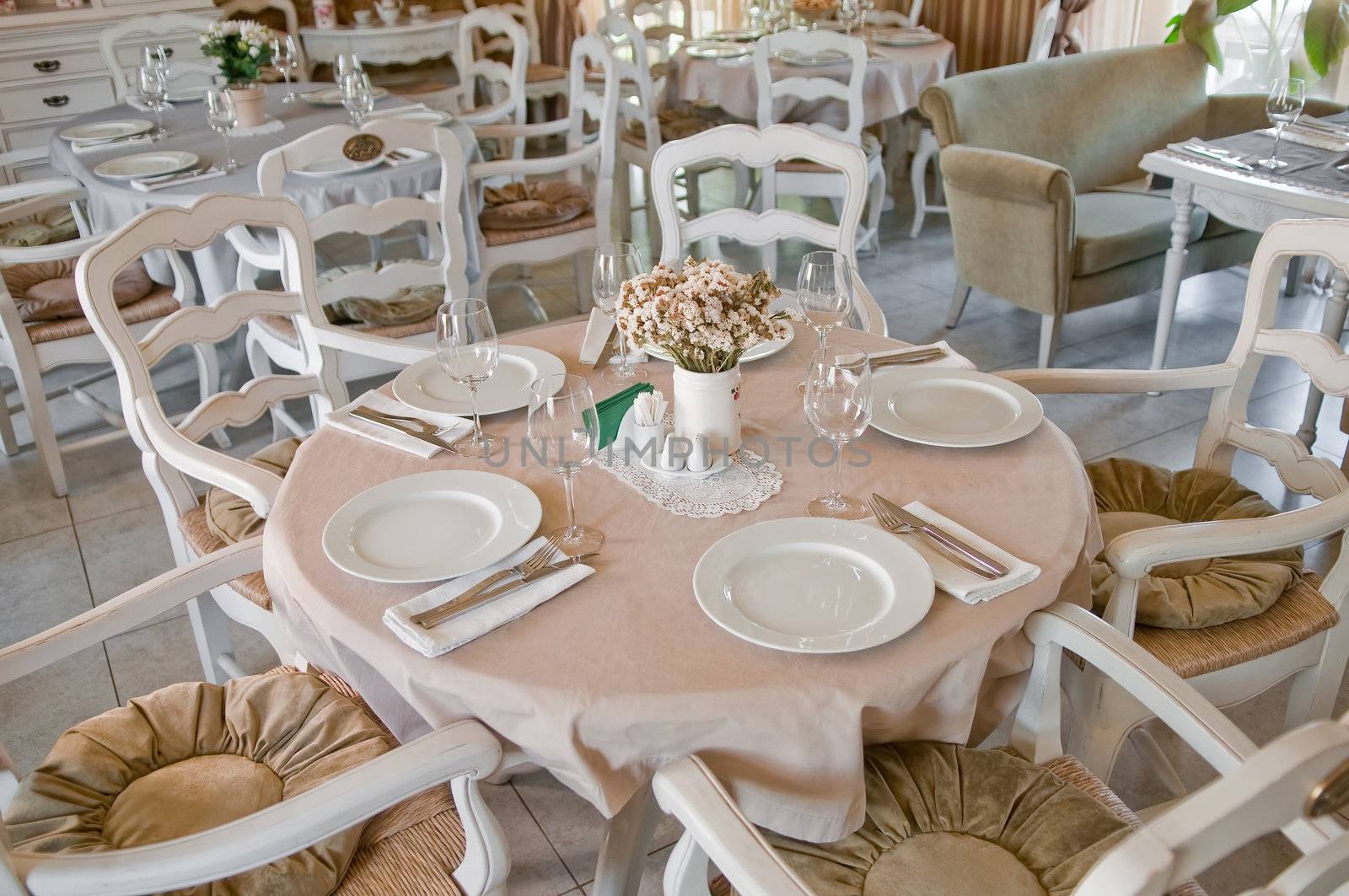 A shot of romantic dinner table in classical restaurant 