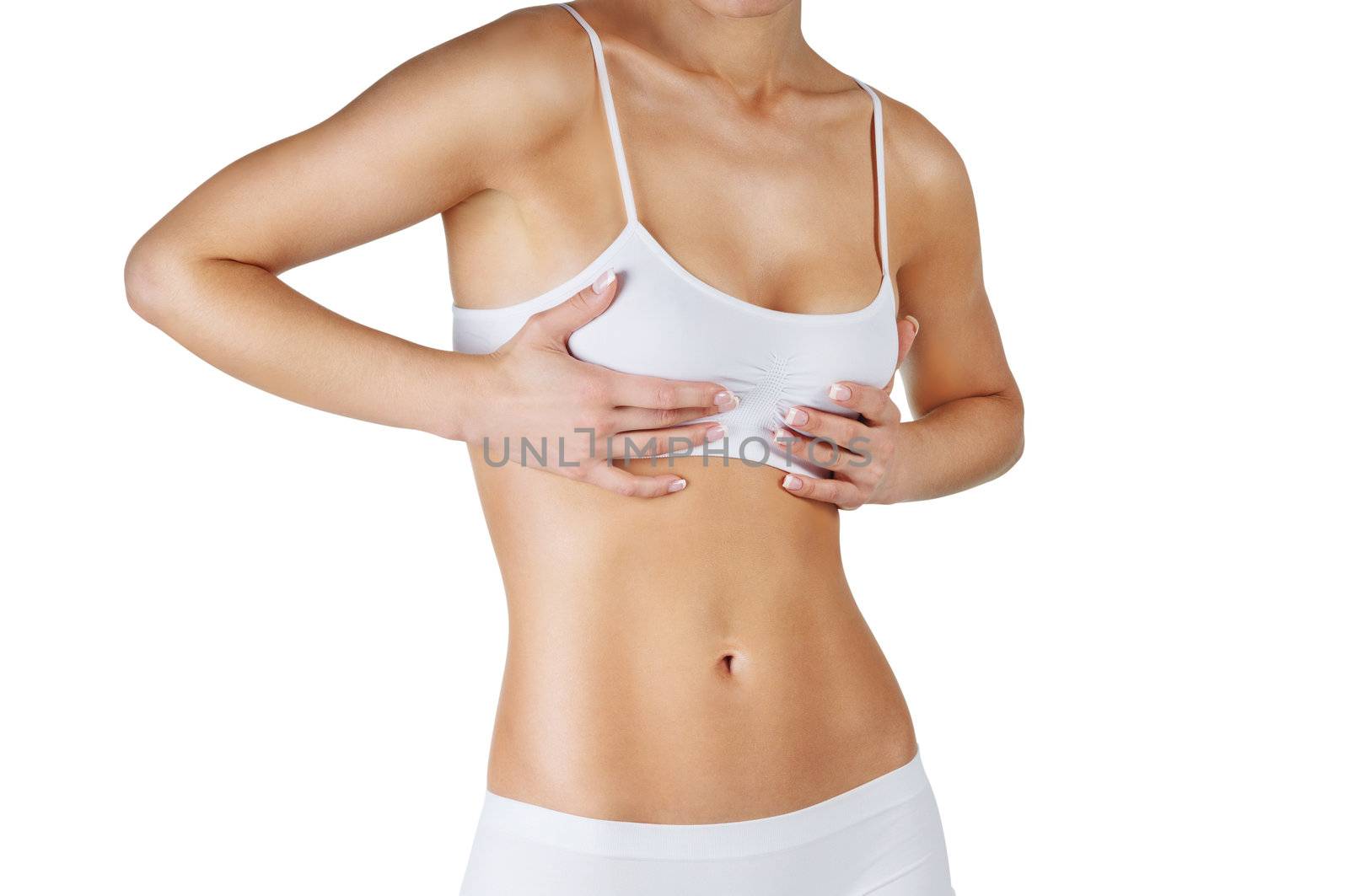 Beautiful healthy training female body isolated on white