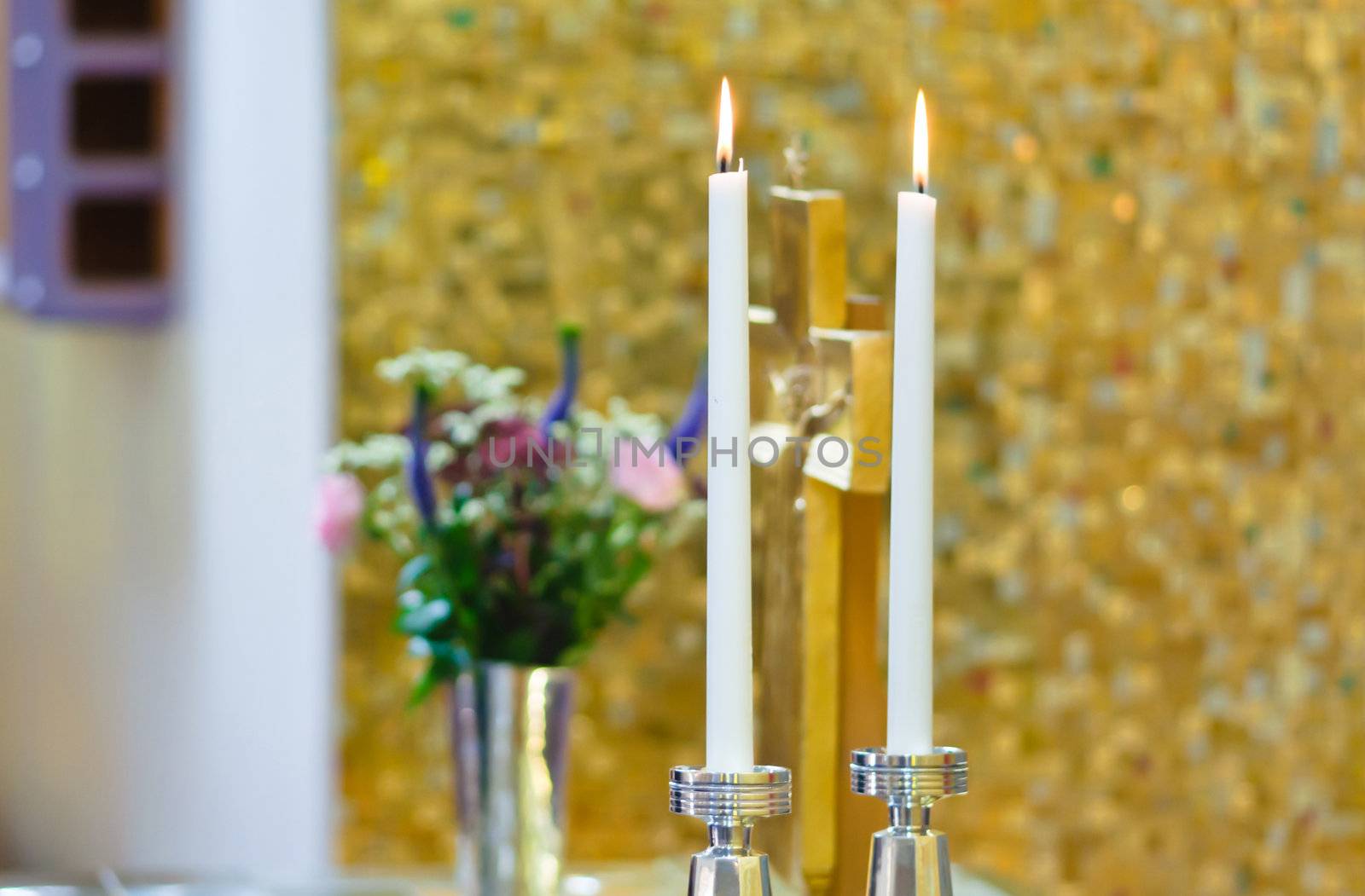 Two wedding candle on table in church