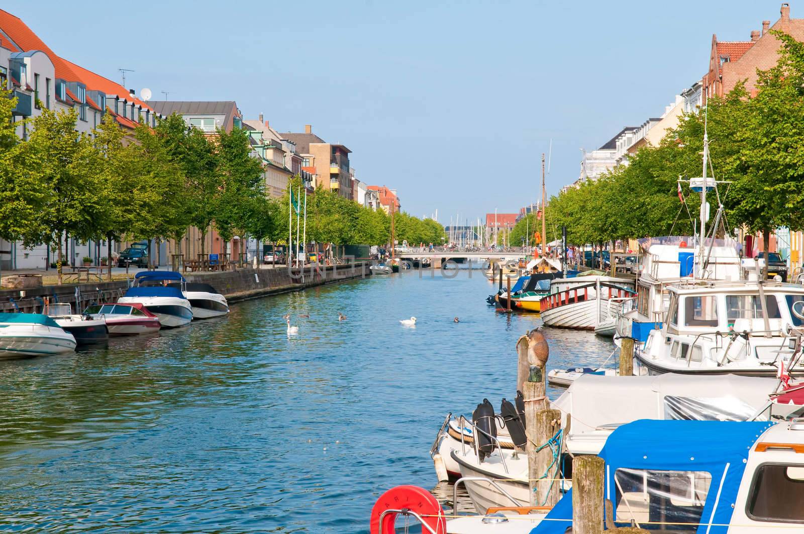 river channel along which the parked cruisers