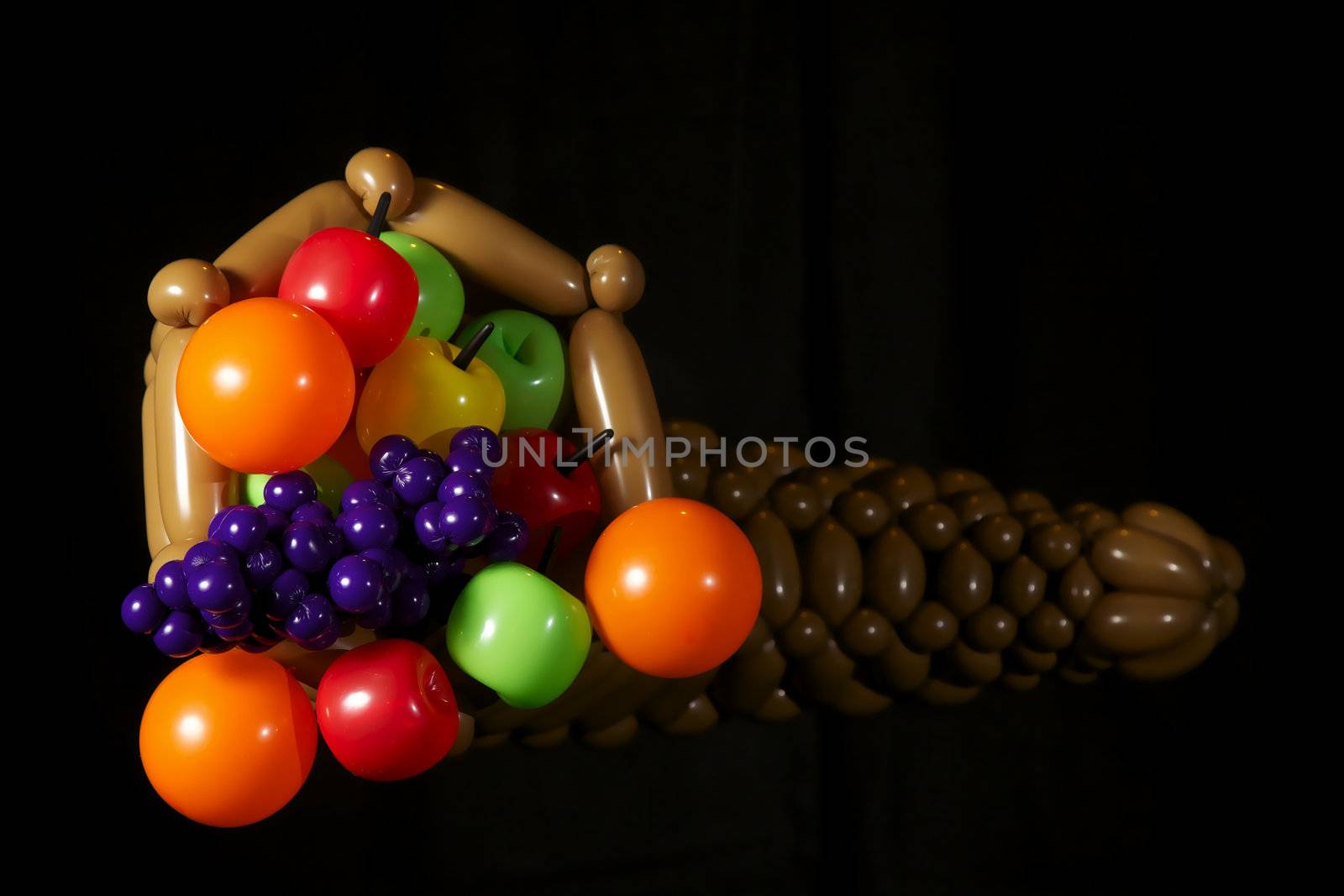 Horn of Plenty made out of balloons isolated on black