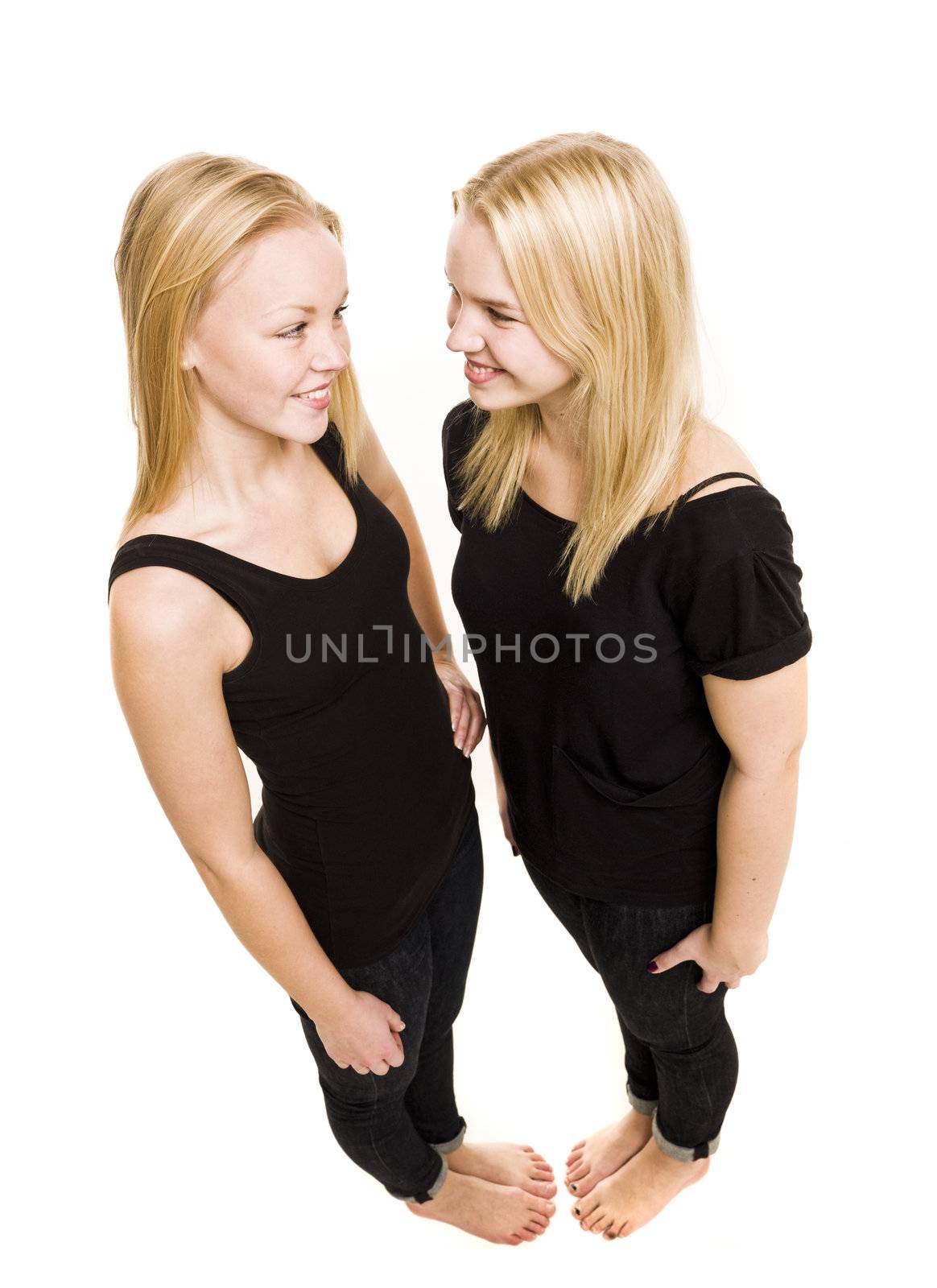 Young women from above isolated on white background