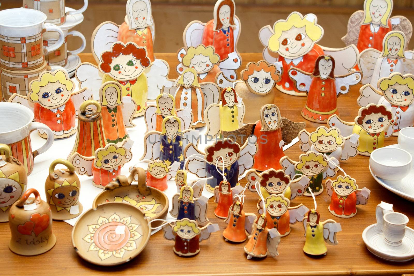 Hand-made ceramic Christmas decorations, angels and other figures by artush