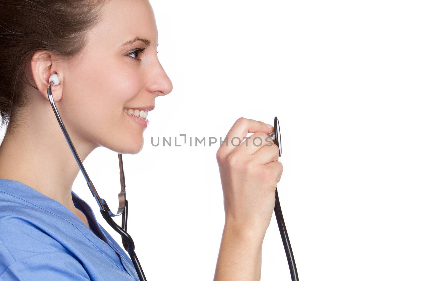 Beautiful smiling nurse holding stethoscope