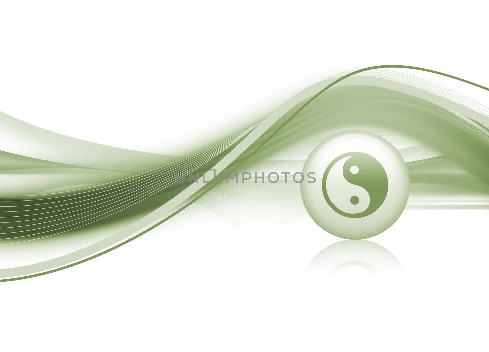 Modern background image with dynamic curves and yin & yang ball.