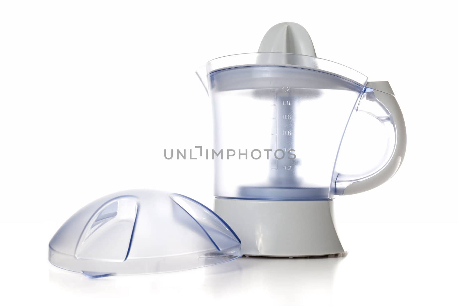 Modern juice extractor isolated on a white background.