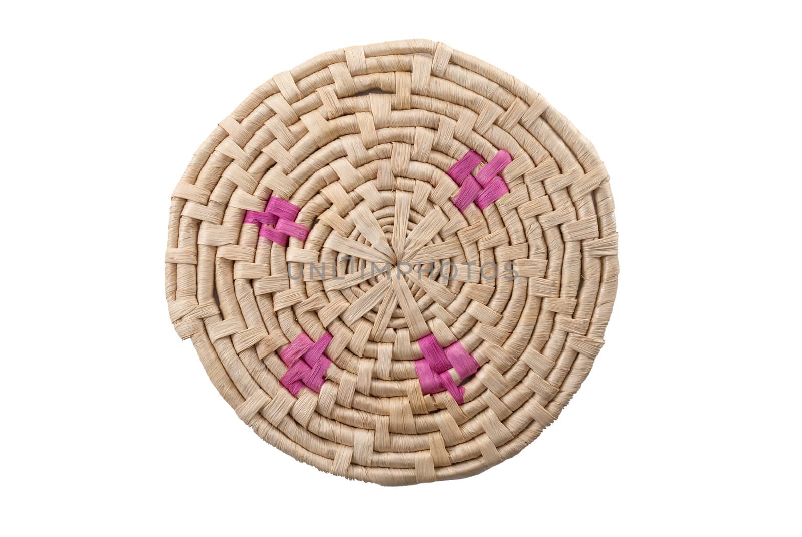 Round handmade colored mat isolated on white background.