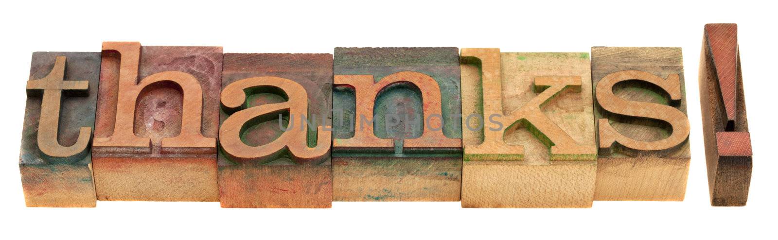 thanks - word in letterpress type by PixelsAway