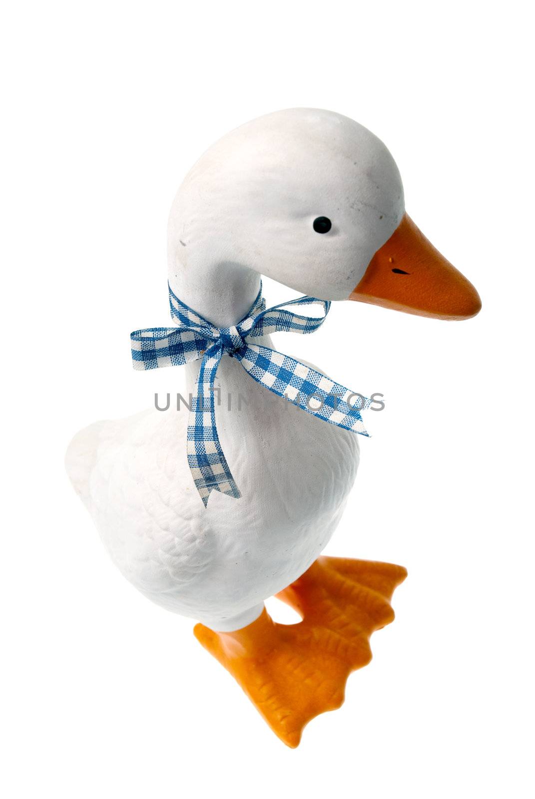 Ceramic figurine duck isolated on white background.