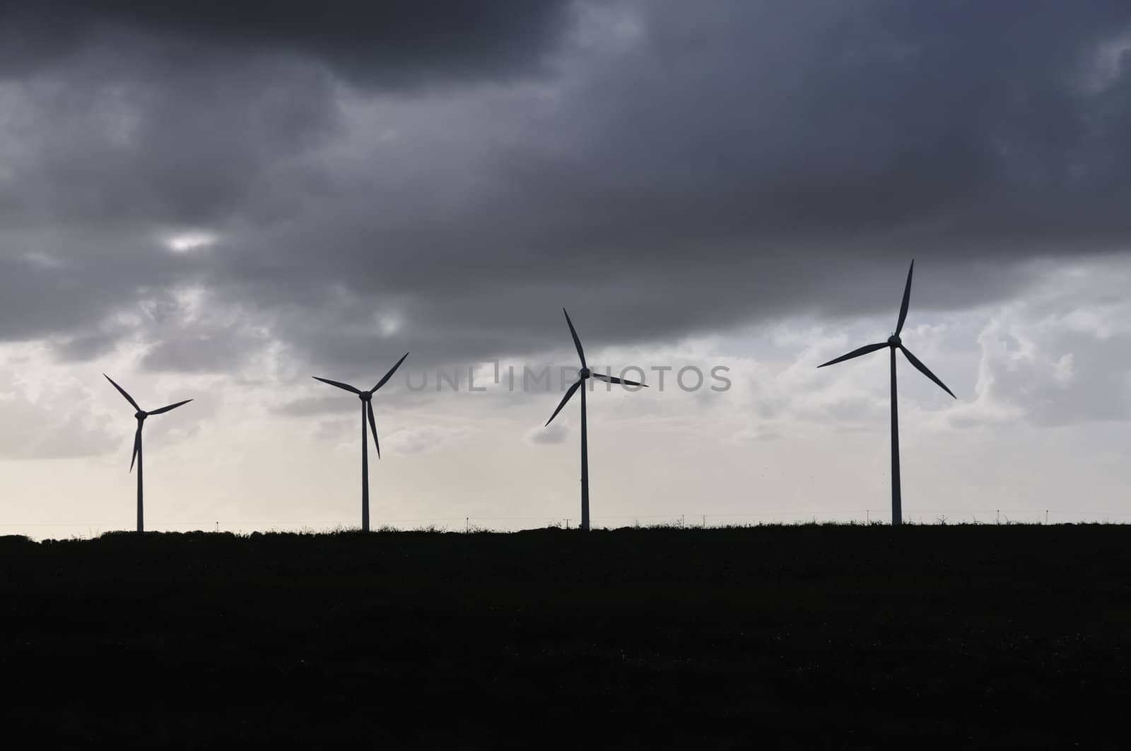 Wind engines on a stormy day in Brittany, France