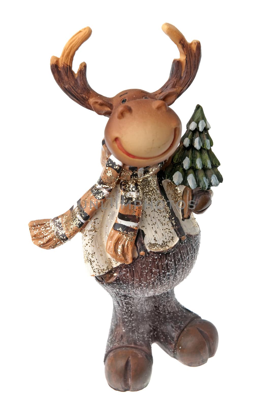 Christmas Moose decoration isolated on white background.