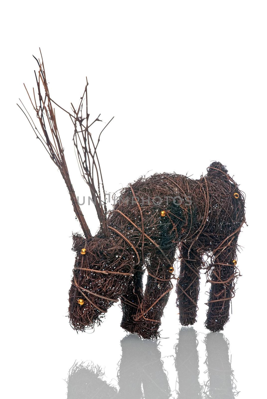 Moose christmas decor on white background.