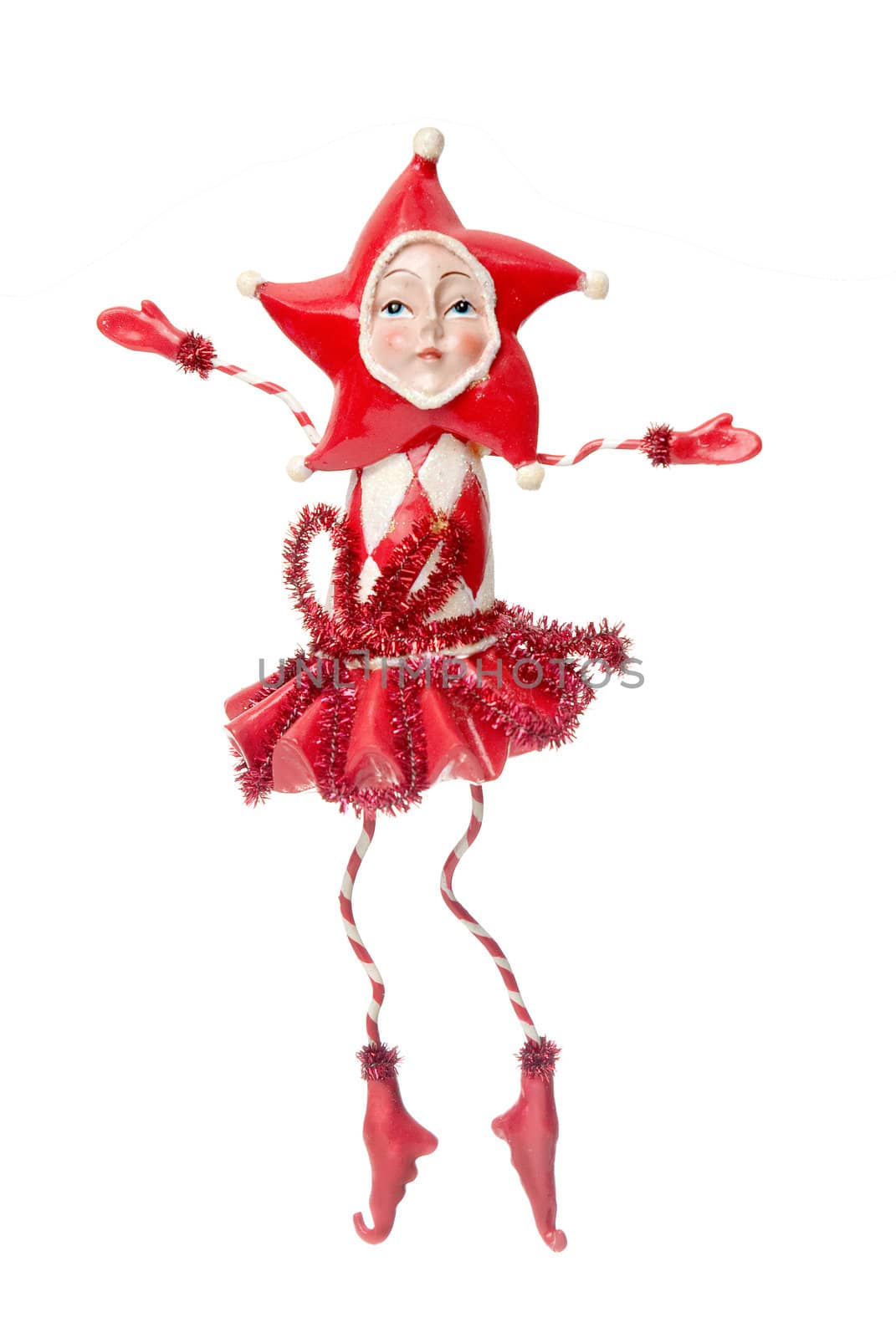 Red Christmas doll decoration isolated on white background.