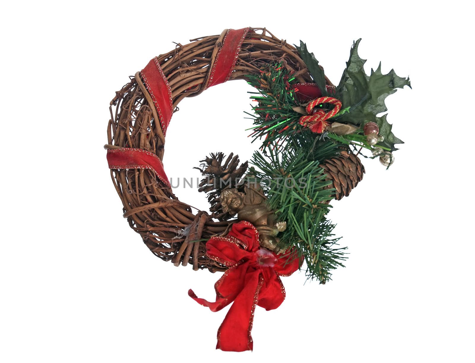 Christmas door garland isolated on white isolated background.
