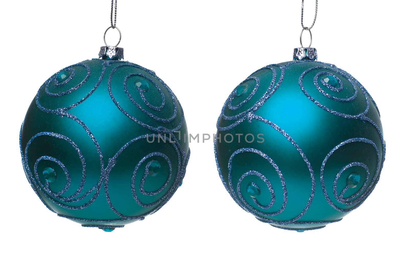Blue christmas balls isolated on a white background.