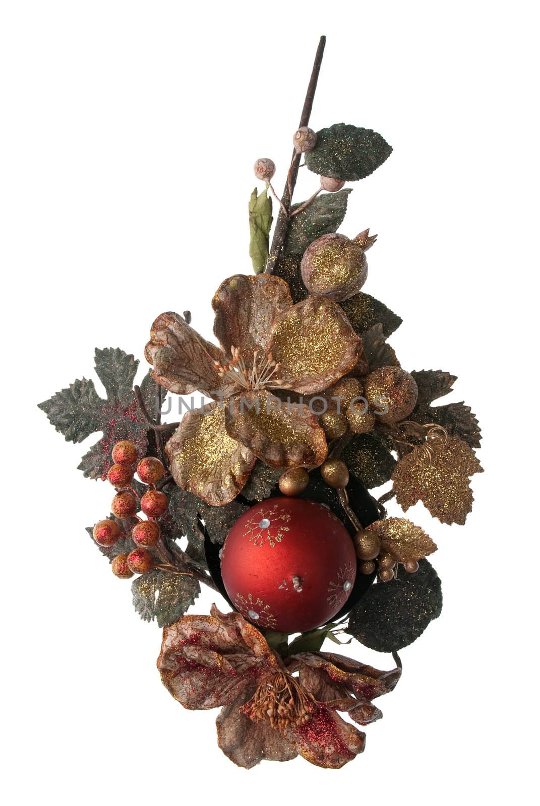 Christmas arrangement isolated on white background.