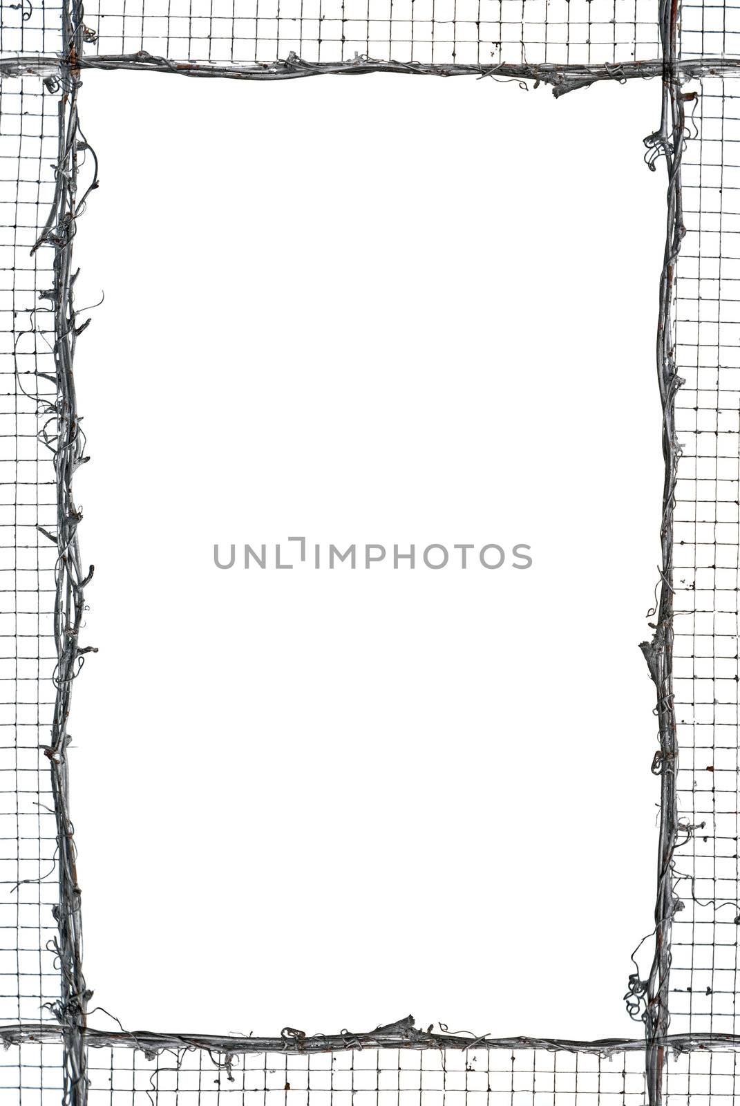 Net and straw frame isolated on white background.