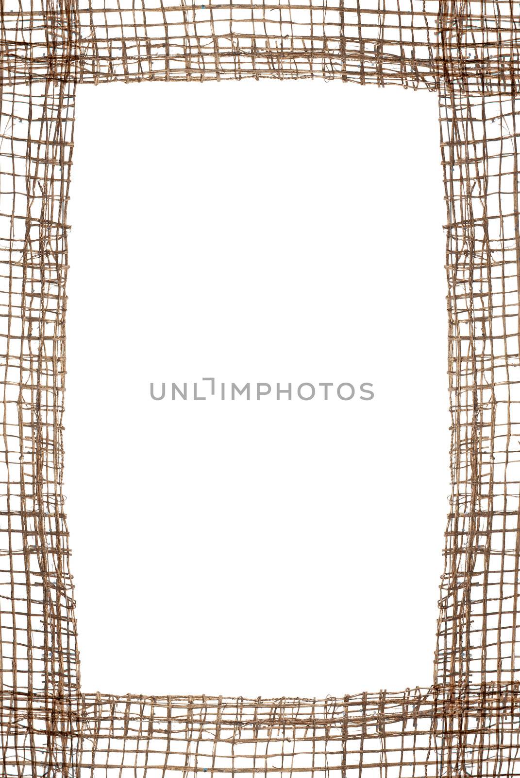 Sackcloth frame isolated on white background.