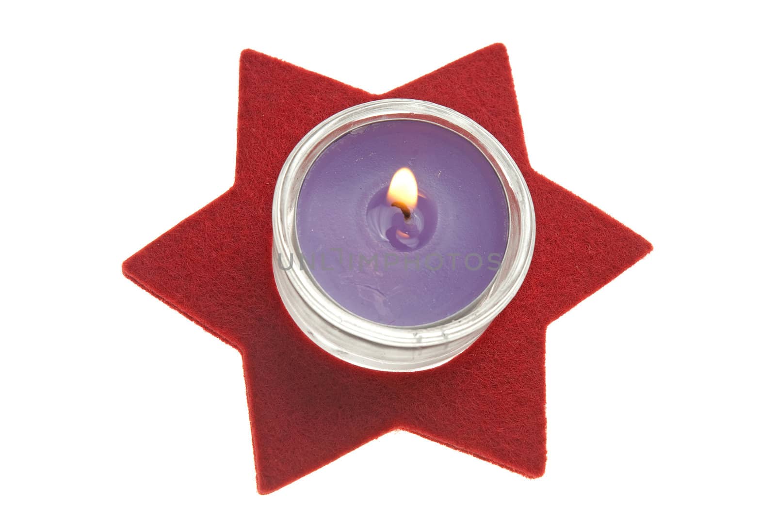Red star with candle isolated on white background.