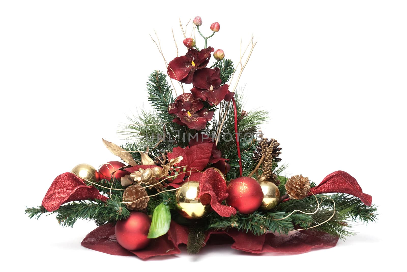 Christmas arrangement on white background.