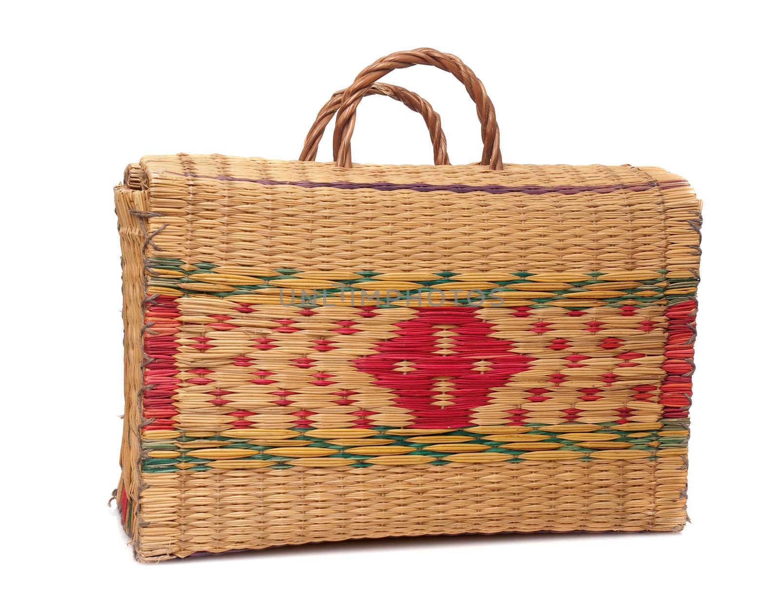 Wicker basket isolated on white background.