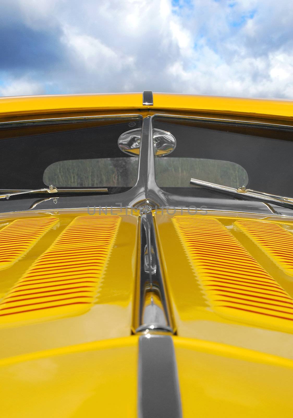 vintage muscle car hood close-up
