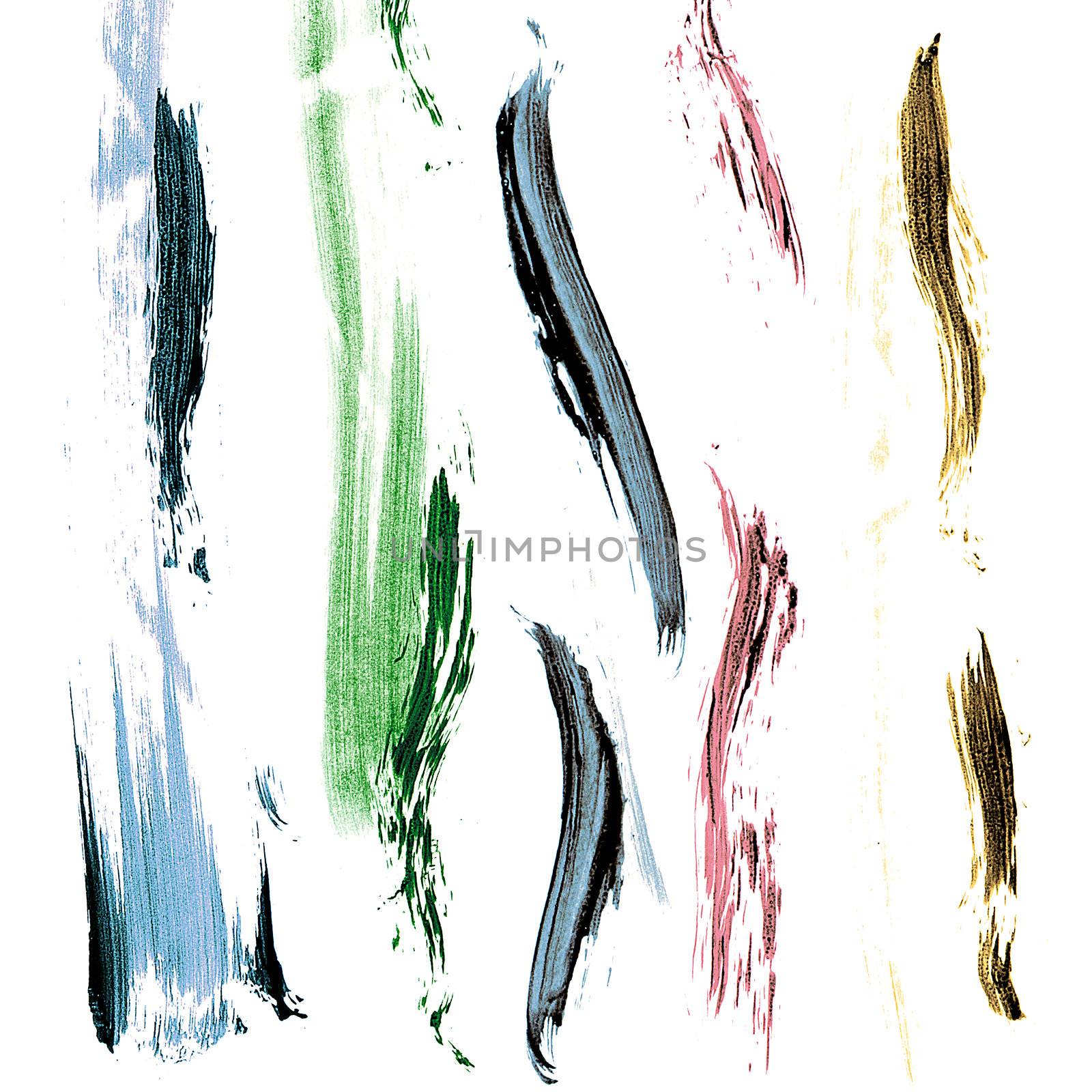 Colorful brush strokes isolated on white background.