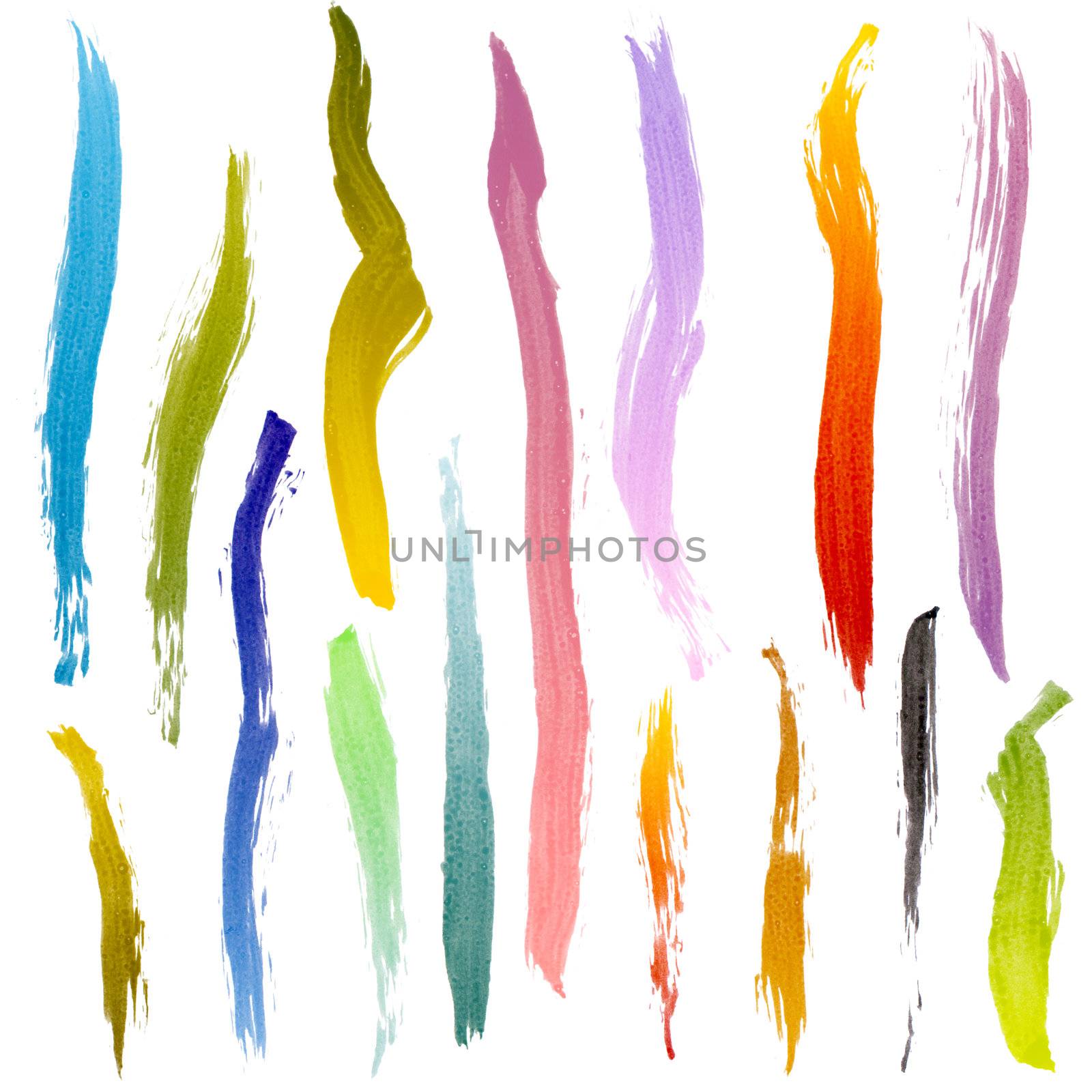 Colorful brush strokes isolated on white background.