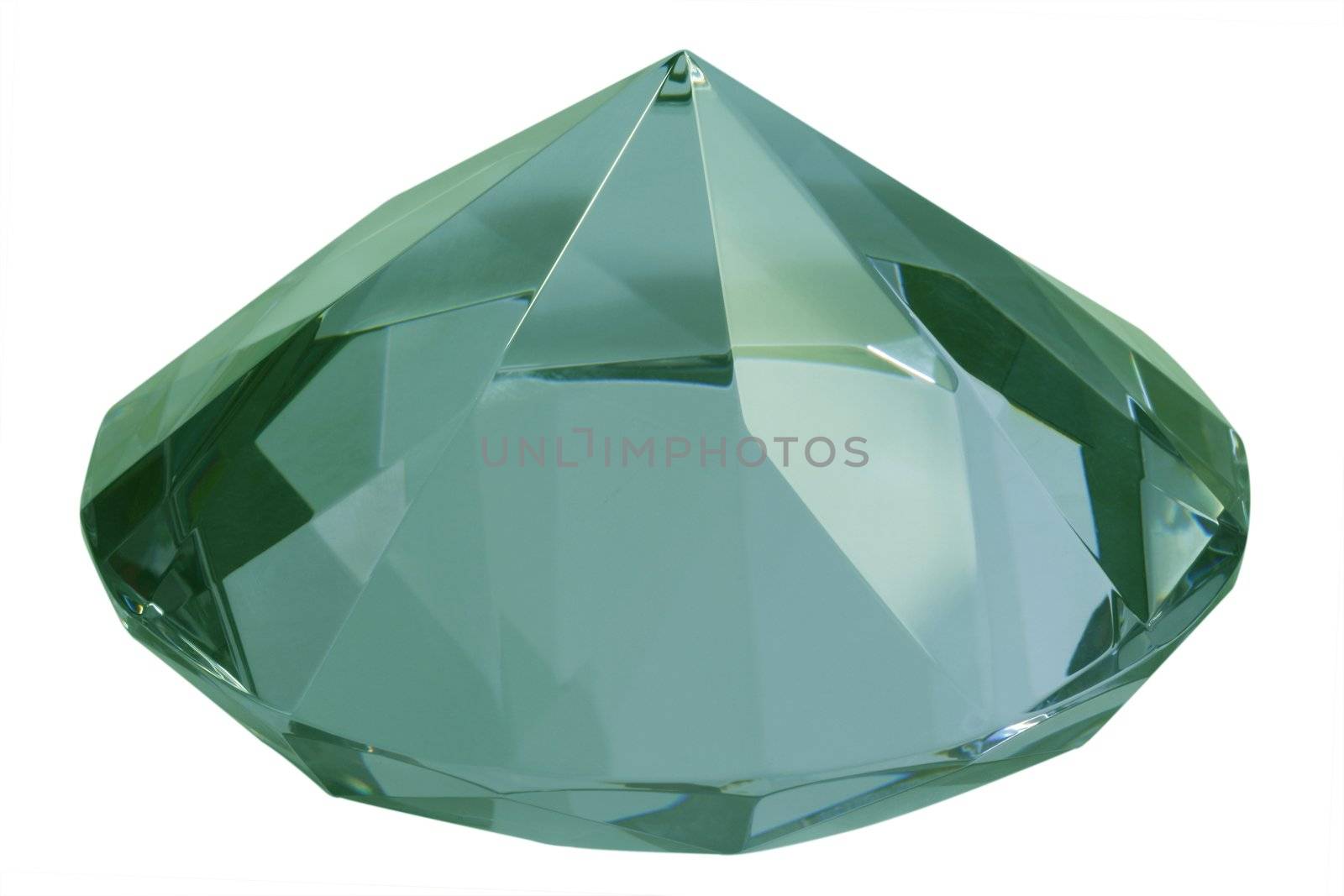 Green diamond of glass - isolated on white background