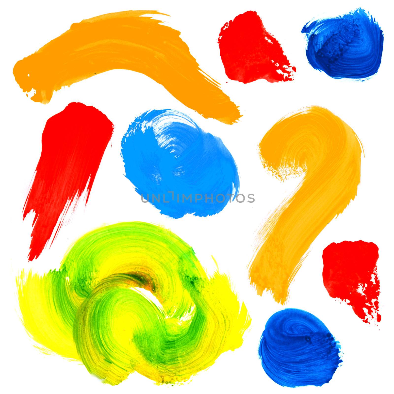 Colorful brush strokes isolated on white background.