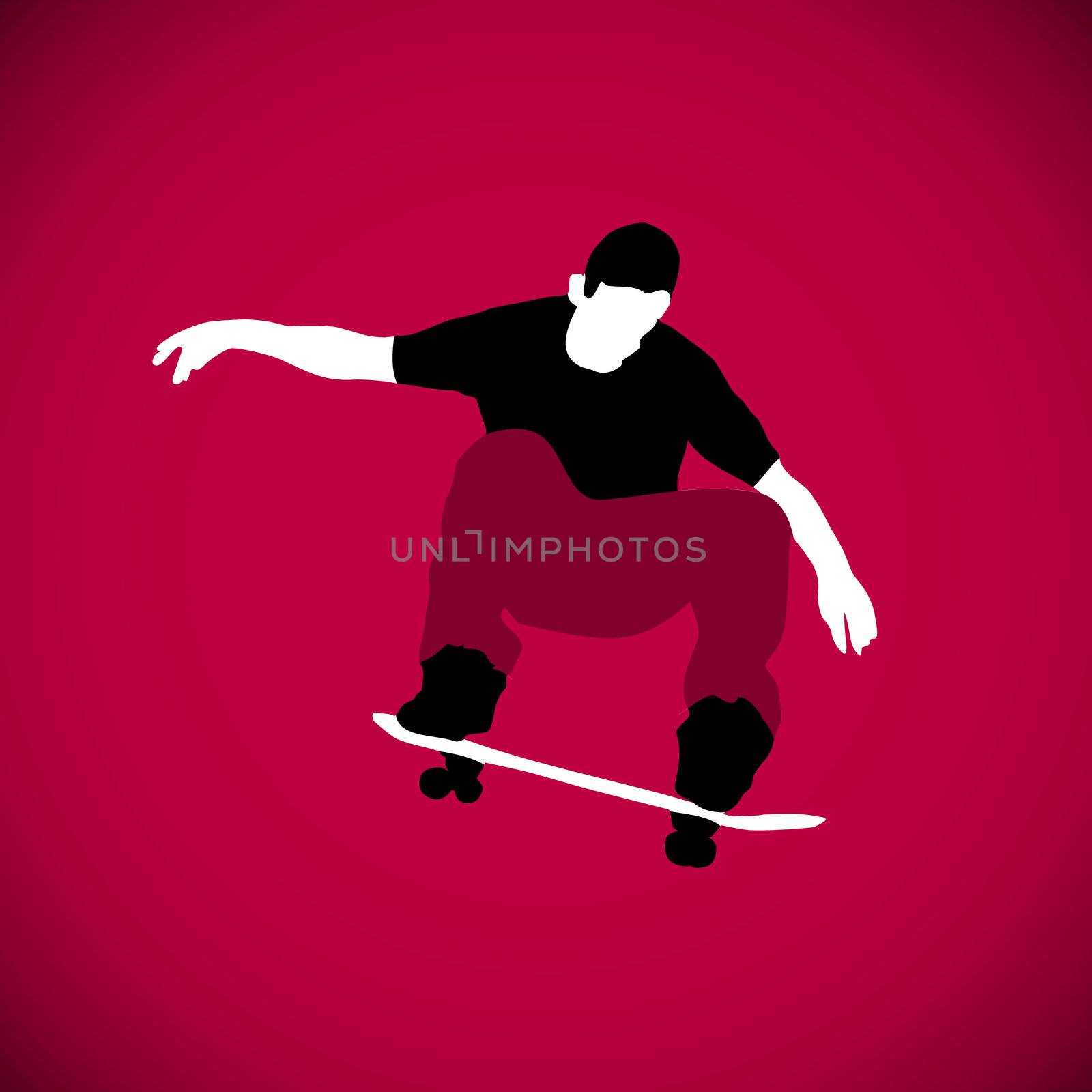 Silhouettes of a skateboarder.