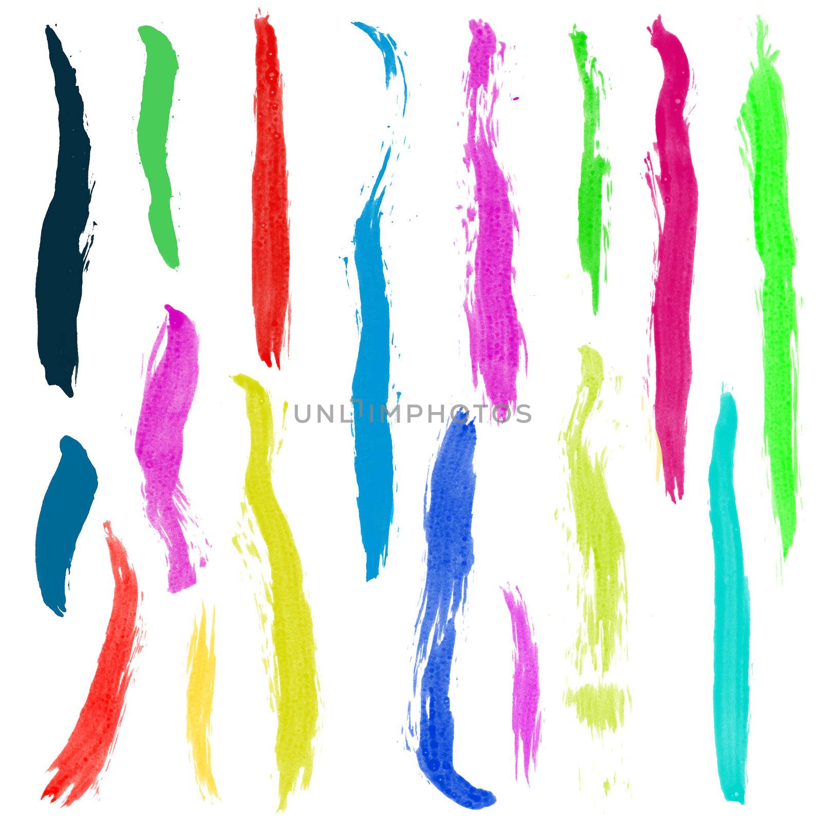 Colorful brush strokes isolated on white background.