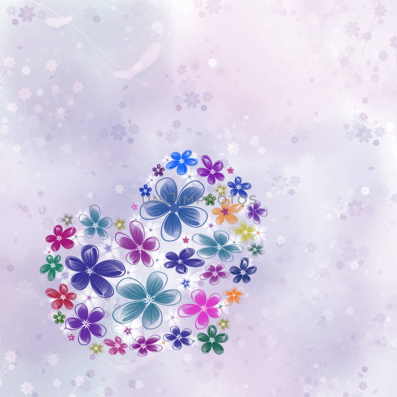 Heart from flowers on a violet background