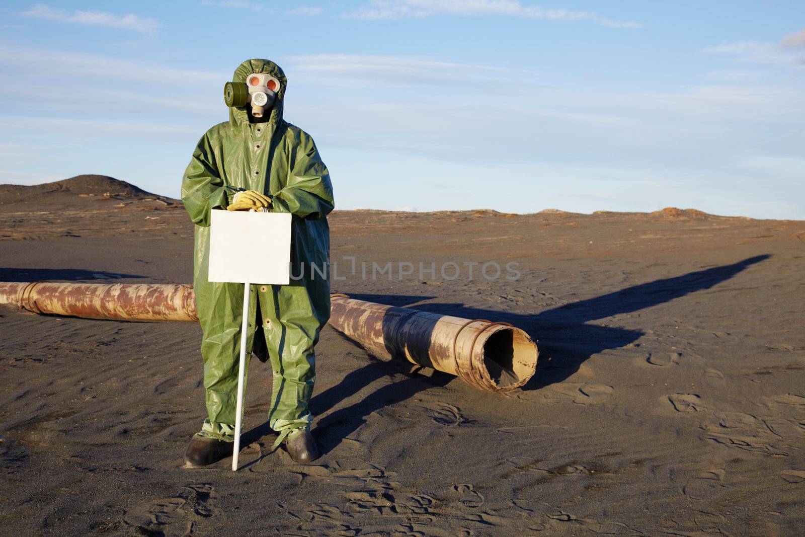 The scientist puts warning tablets in an infection zone