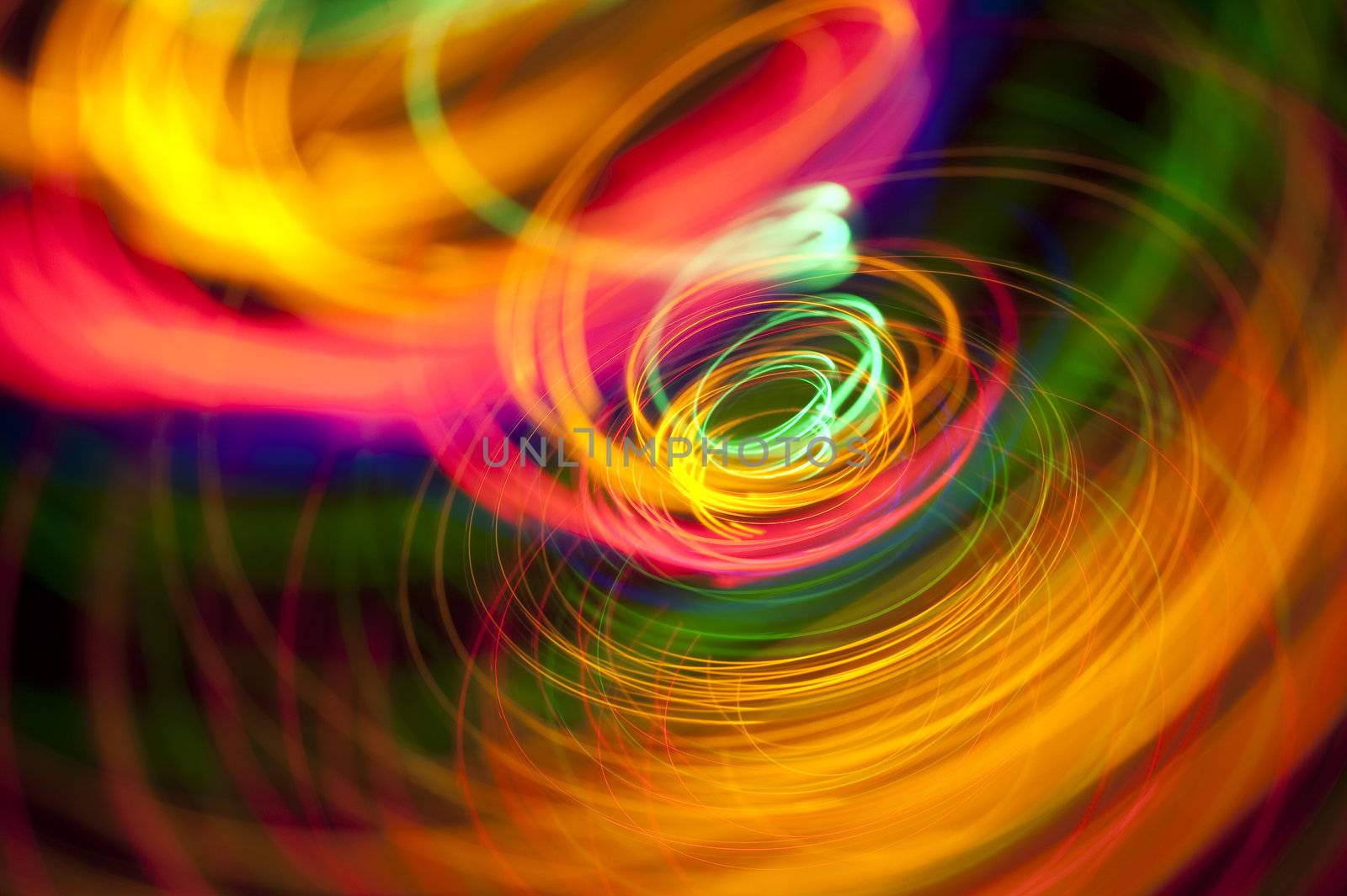 a swirl of vivid coloured trails of light