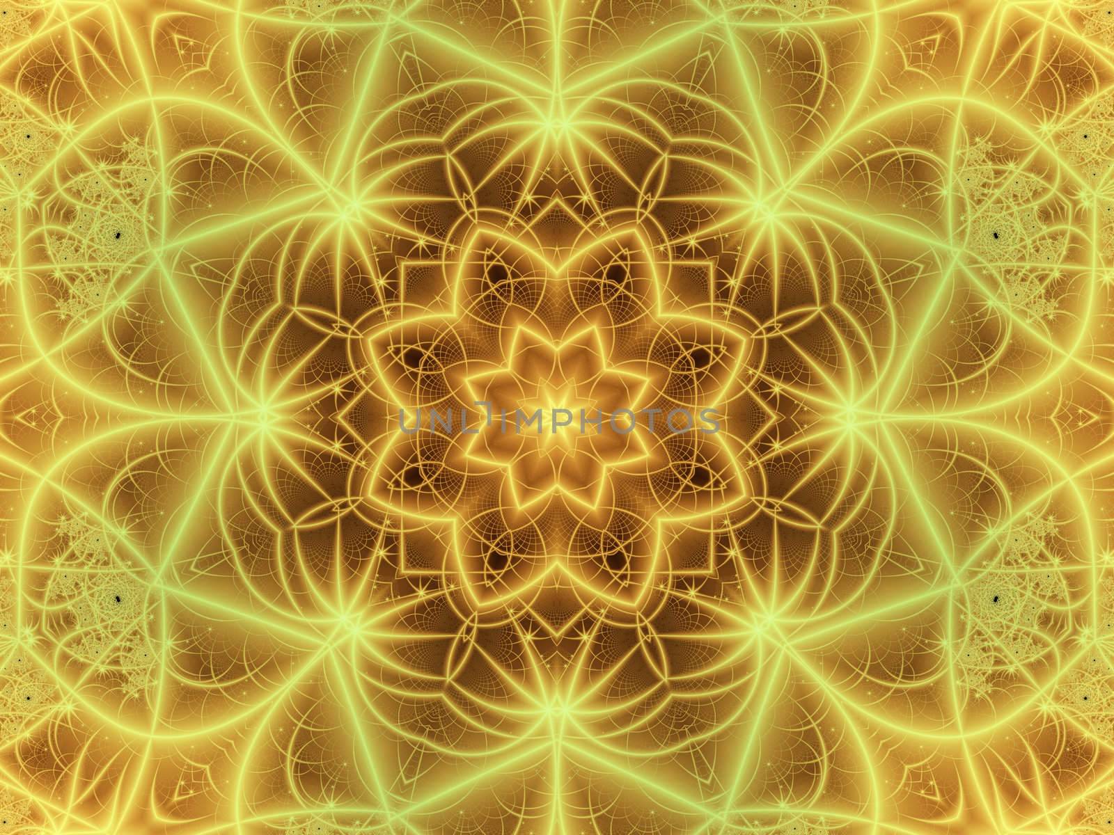 Flowery golden illustration with kaleidoscope effect