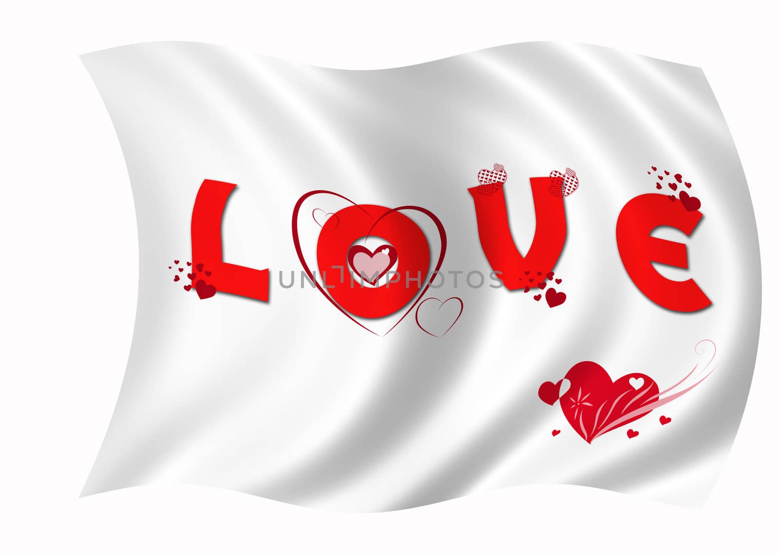 White love flag with hearts on white background